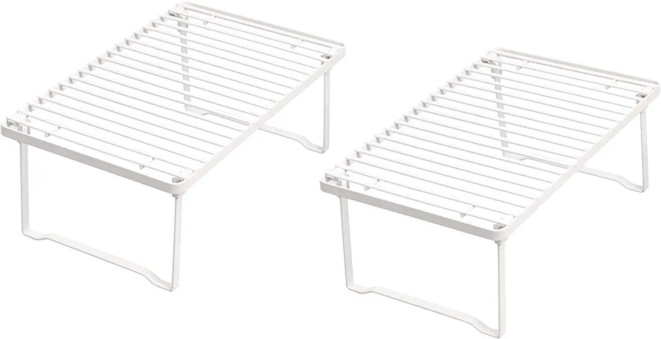 Stackable Metal Kitchen Storage Shelves, Set of 2 - White