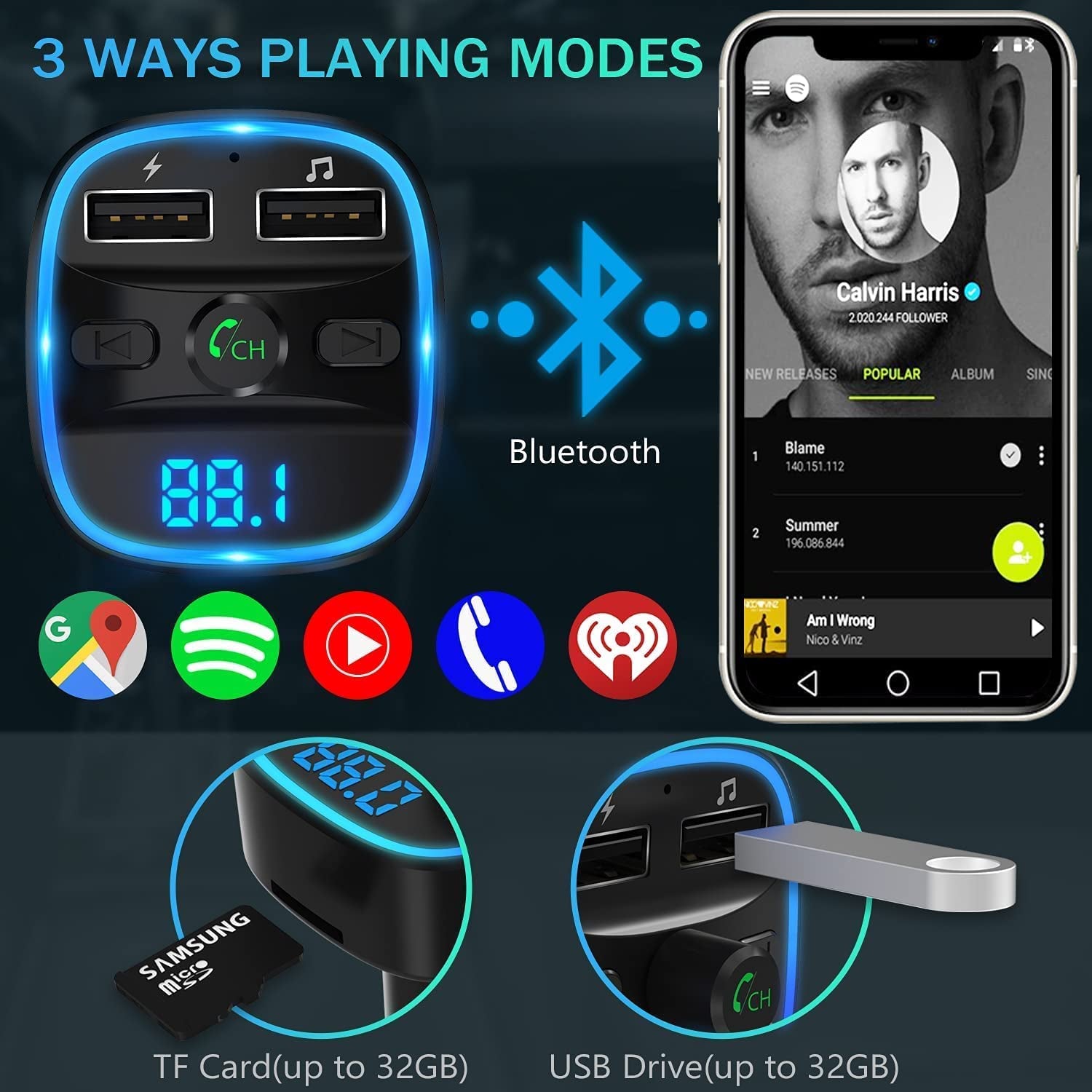 FM Transmitter, Bluetooth FM Transmitter Wireless Radio Adapter Car Ki –  Pattan Australia