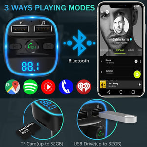 FM Transmitter, Bluetooth FM Transmitter Wireless Radio Adapter Car Kit with Dual USB Charging Car Charger MP3 Player Support TF Card & USB Disk