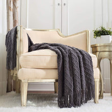 Load image into Gallery viewer, Knitted Decorative Throw Blanket for Couch Sofa Chair Bed, Soft Breathable Lightweight for Spring Summer (127X152Cm Dark Grey/Black)
