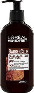 L'Oréal Paris 3-In-1 Beard, Face and Hair Cleansing Wash for Men, Enriched with Essential Oils, Men Expert Barber Club, 200Ml