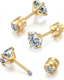 Titanium Flat Screw Back Stud Earrings for Girls,Safety Screw on CZ Earrings Hypoallergenic Surgical Steel Cartilage Earrings