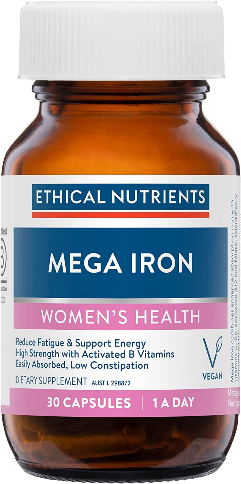 Mega Iron with Activated B Vitamins, 30 Capsules
