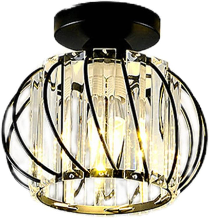 Modern Crystal Ceiling Light Lamp LED Semi Flush Mount Pendant Light Fixture, Black