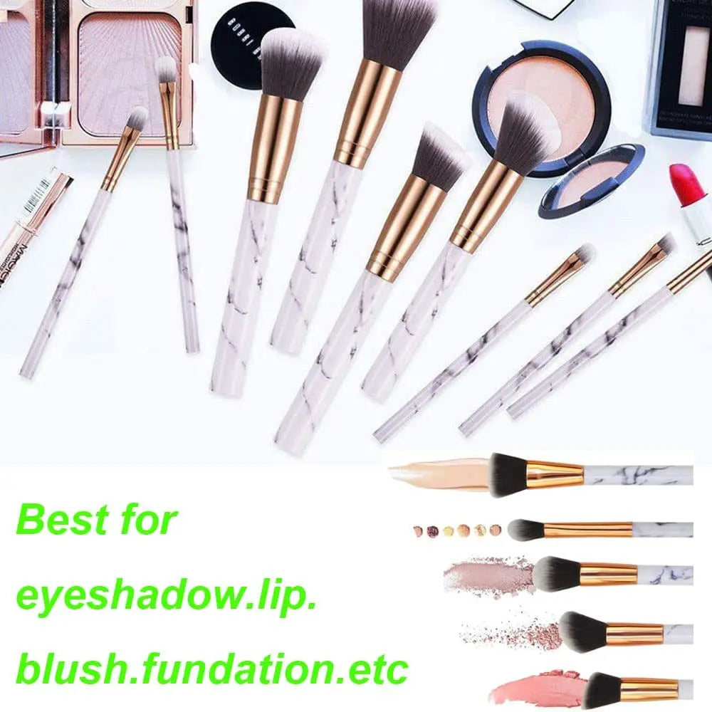 Marble Makeup Brushes Set 10 Pcs Professional Premium Synthetic Kabuki Foundation Cream Face Powder Blush Concealer Eyeshadow Brush