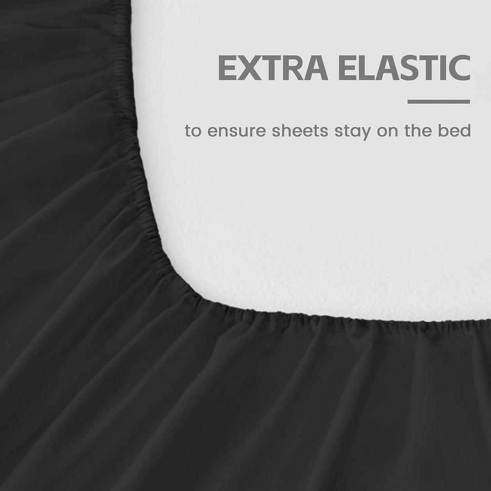 Deep Pocket Queen Fitted Sheet 1 Piece- 1800TC Ultra-Soft Premium Double Brushed Microfiber Durable and Fade Resistant Fits Mattress up to 40Cm - Queen, Black