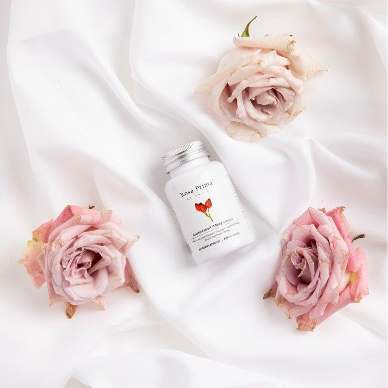 Rosa Prima Rosehip Extract 1,500Mg Complex, Collagen Formation and Skin Repair Supplement with Vitamin C&E for Glowing, Nourishing and Firming, 60 Vegan Capsules