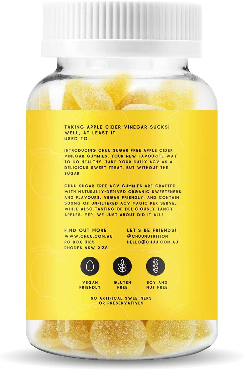 Sugar Free Apple Cider Vinegar Gummies with the Mother | Vegan, Gluten-Free | Detox, Digestion and Health Support | 60 Count