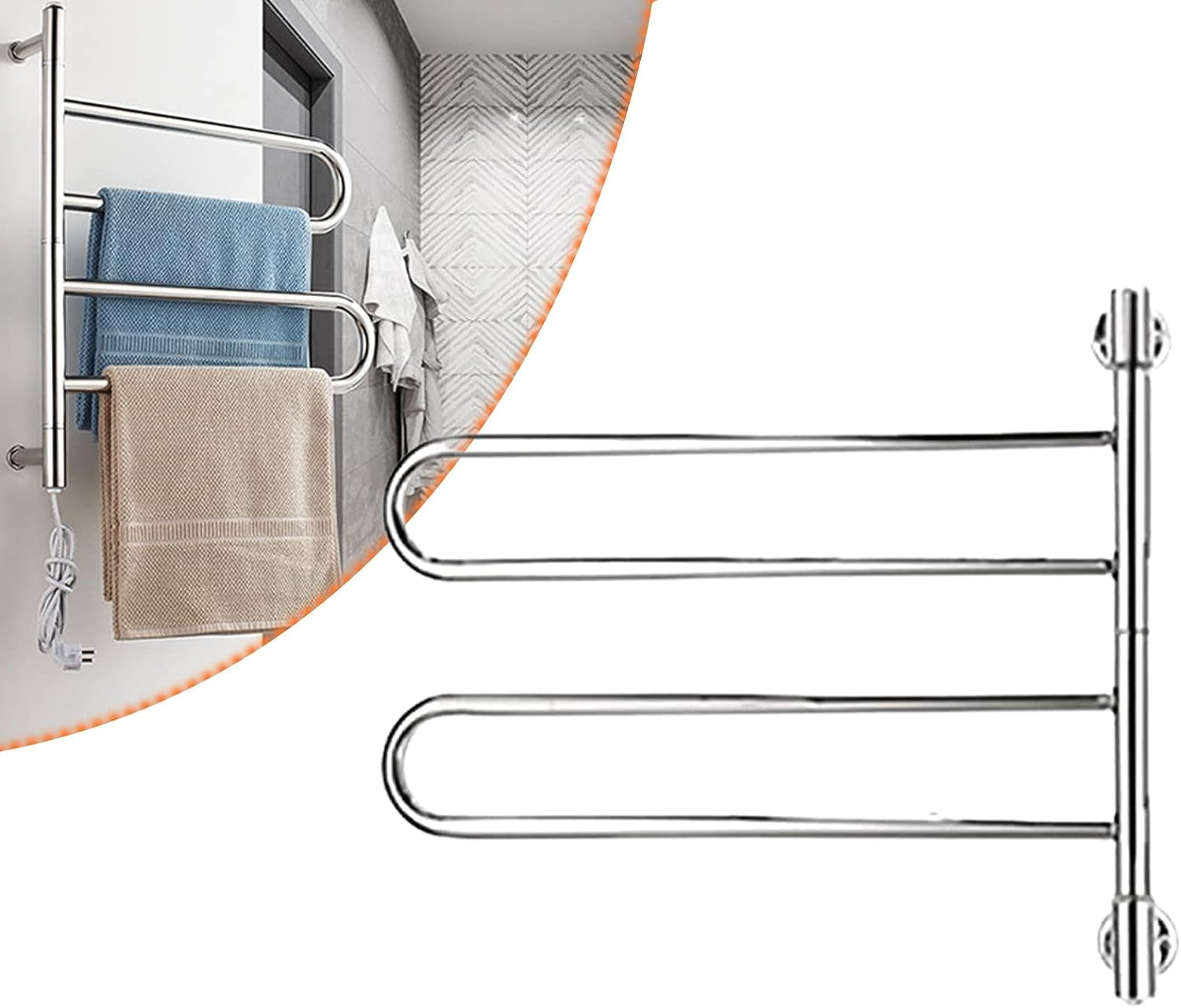 Electric Heated Towel Rail Radiator, Wall Mount Towel Rail Warmer Rack, 180° Rotating Thermostat Bathroom Electric Towel Rail