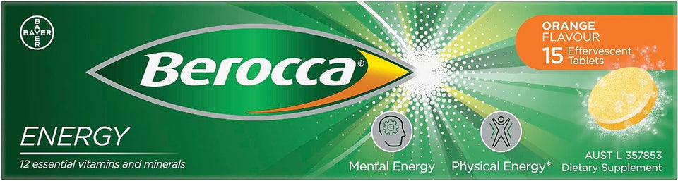Energy Vitamin with 12 Essential Vitamins and Minerals to Help Support Physical Energy and Mental Sharpness, Orange Flavour, 15 Effervescent Tablets