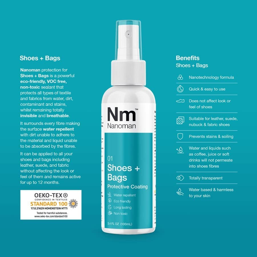 Shoe Protector Spray. Waterproof. Stain and Water Repellent for Shoes, Sneakers,Trainers, Sports Shoes, Bags, Purses Incl Fabric, Suede & Leather. Premium Nanotech Formula