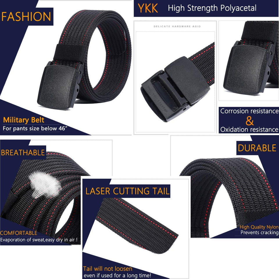 Nylon Belt for Men, Military Tactical Belt with YKK Plastic Buckle, Durable Breathable Waist Belt for Work Outdoor Cycling Hiking Skiing,Adjustable for Pants Size below 46Inches[53"Long1.5"Wide]