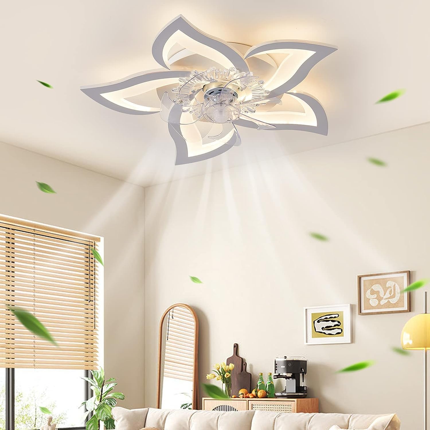69CM Low Profile Ceiling Fans with Lights and Remote/App Control,3 Light Color Changes，6 Wind Speed Modes,Flush Mount Ceiling Fan Light,Modern Ceiling Light with Fan for Bedroom/Study/Office