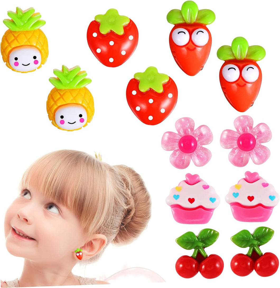 Cute Cartoon Elements Fruits Vegetables Animal Clip Earrings - Temu
