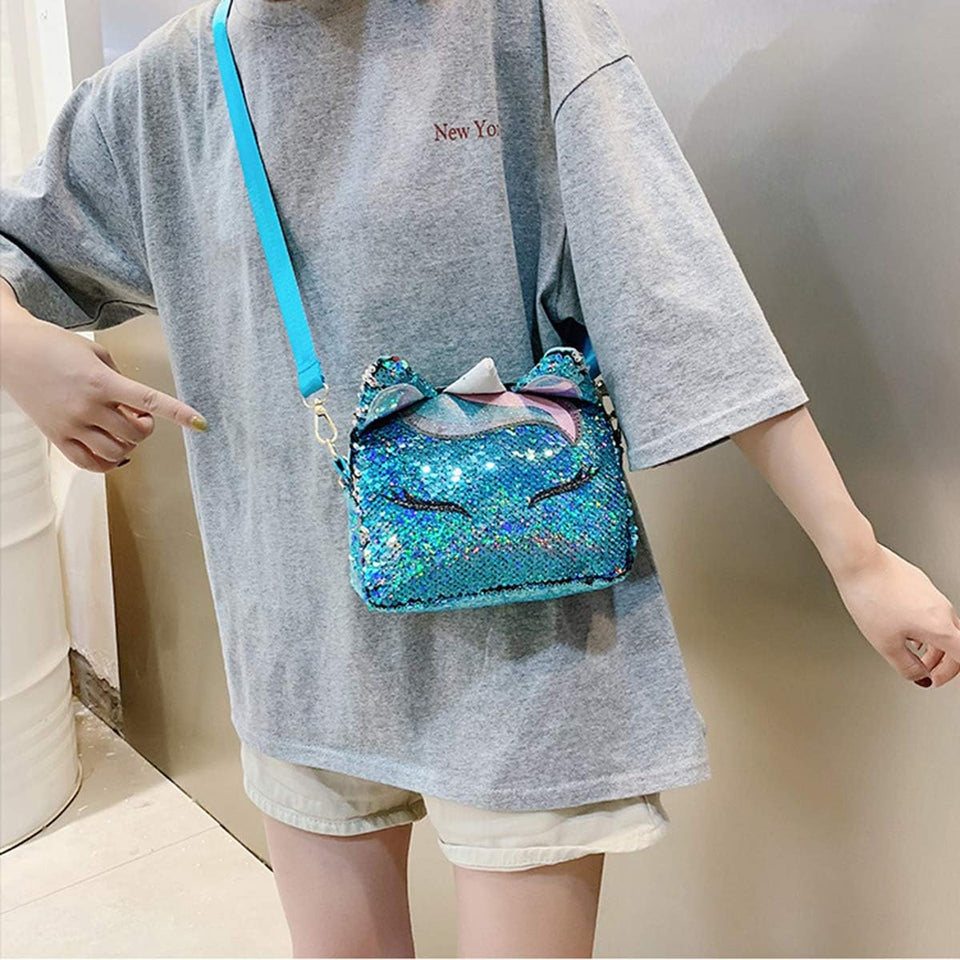 Women Girls Cute Unicorn Glitter Sequins Crossbody Purses Handbag Shoulder Bag for Kids Little Girls