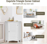 Corner Shutter Door Cabinet, Modern Bathroom Storage Oragnizer with Single Doors & 2 Shelves, Free-Standing Corner Storage Cabinet for Bathroom, Kitchen, Living Room, Bedroom, White