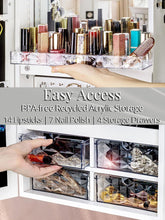 Load image into Gallery viewer, LED Light Jewelry Cabinet Armoire, Standing Mirror Makeup Lockable Large Storage Organizer W/Drawers (White)
