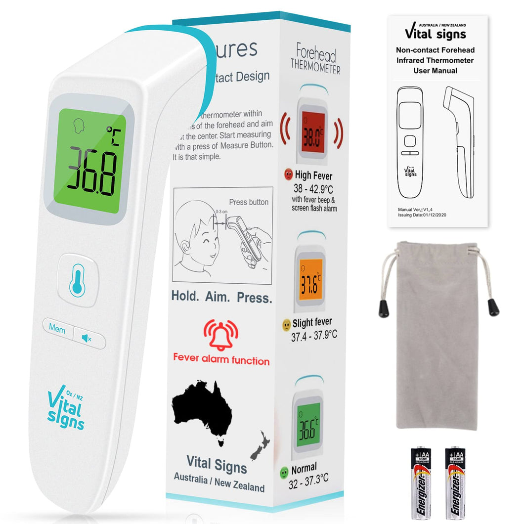 Digital Forehead/Body Temperature Non-Contact Baby Thermometer with Infrared Sensors, Also for Kids and Adults, Food/Drinks/Room Readings, Personal Fever Check Alarm, Silent Mode, LED Screen 3 Colours