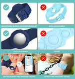 Air Tag Wristband Kids(2 Pack) - Soft Silicone Air Tag Bracelet for Kids - Lightweight GPS Tracker Holder Compatible with Apple Air Tag Childs Watch Band Kids (Black & Navy Blue)