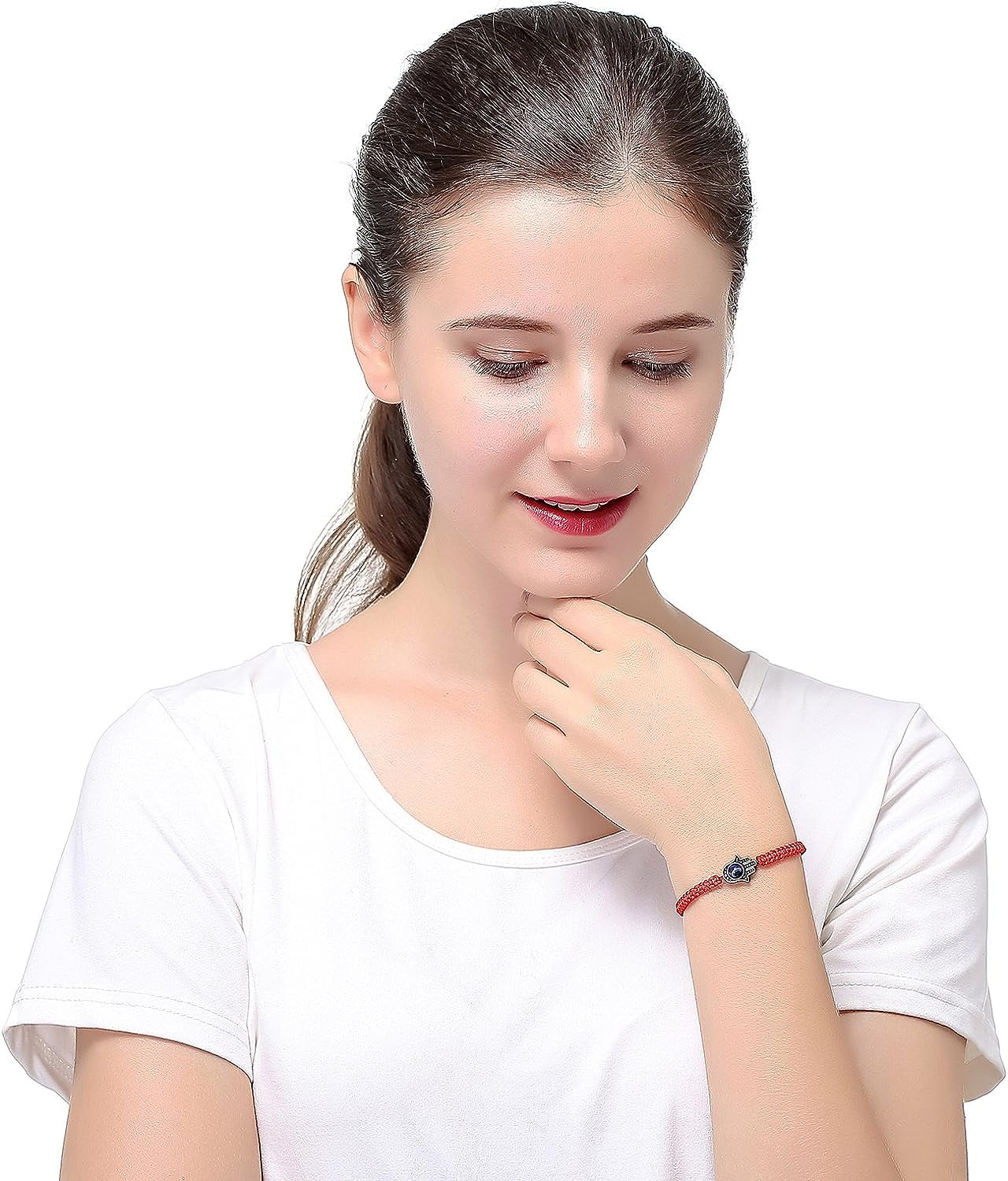 6Pcs Braided String Kabbalah Bracelets Rotating Evil Eye Hamsa Hand for Protection Bracelet Red/Black String