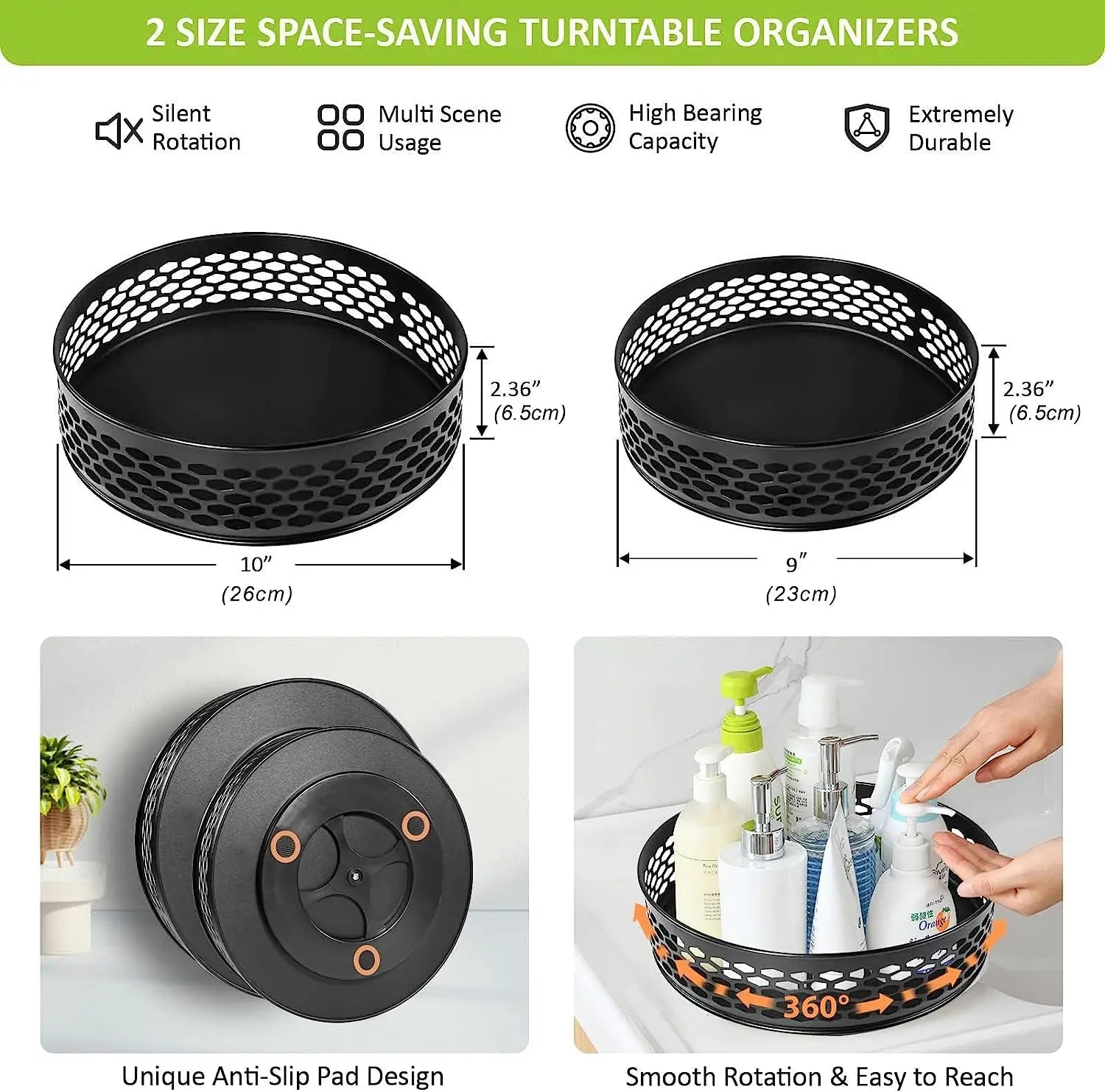 2 Pack Pantry Lazy Susan Turntable Organiser for Kitchen, Cabinet, Fridge, Vanity, Table, Spin Smoothly Metal Lazy Susan Organizer Storage Rack for Spices Vitamin Skin&Hair Care Products