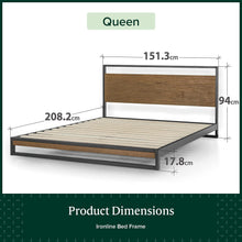 Load image into Gallery viewer, Ironline Industrial Queen Bed Frame Base, Metal Pine Heavy Solid Wood Suzanne Mattress Platform Base Support, Bedroom Furniture, 5 Yr Warranty, Easy Assembly
