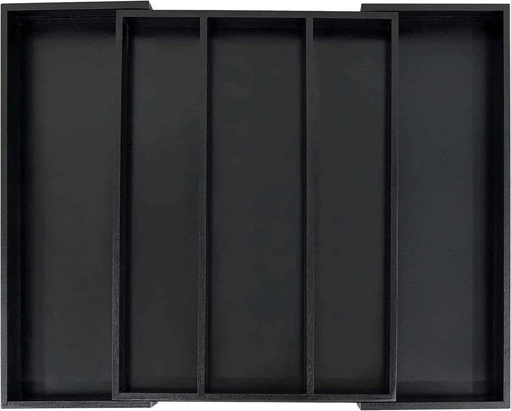 Bamboo Black Expandable Kitchen Drawer Organizer, Adjustable Utensil Holder and Cutlery Tray Organiser, Drawer Divider for Silverware, Flatware, Knives in Kitchen, Bedroom, Living Room