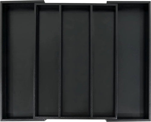 Bamboo Black Expandable Kitchen Drawer Organizer, Adjustable Utensil Holder and Cutlery Tray Organiser, Drawer Divider for Silverware, Flatware, Knives in Kitchen, Bedroom, Living Room