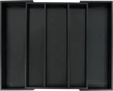 Bamboo Black Expandable Kitchen Drawer Organizer, Adjustable Utensil Holder and Cutlery Tray Organiser, Drawer Divider for Silverware, Flatware, Knives in Kitchen, Bedroom, Living Room
