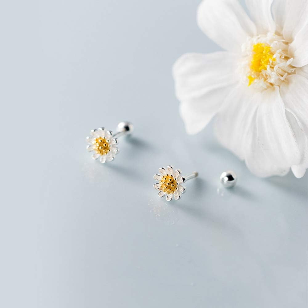 18G Cute Daisy Flower Cartilage Stud Earrings Sterling Silver for Women Girls Dainty Helix Tragus Earring Labret Studs Barbell Screw Back Ear Piercing Jewelry Gifts Hypoallergenic BFF, Metal, New