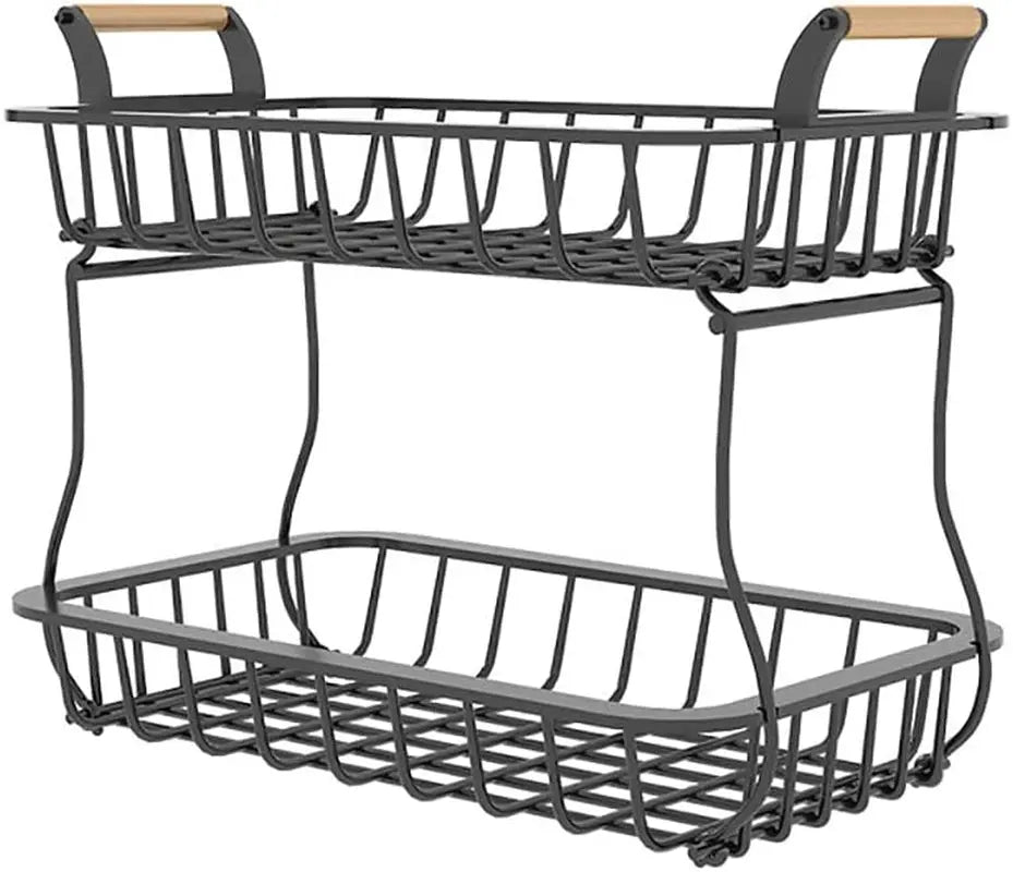 Metal Wire Two Tier Home and Kitchen Storage & Organisation Rack, Stackable Snack Table Organiser Rack, Detachable Bathroom Organiser Basket, Black