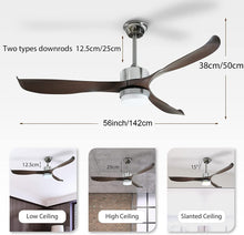 Load image into Gallery viewer, 56&quot; Modern Ceiling Fan with Lights and Remote, Brown Sliver Ceiling Fan, 3 Curved Blades, Noiseless Reversible Motor, Indoor LED Ceiling Fan for Kitchen Bedroom Living Room
