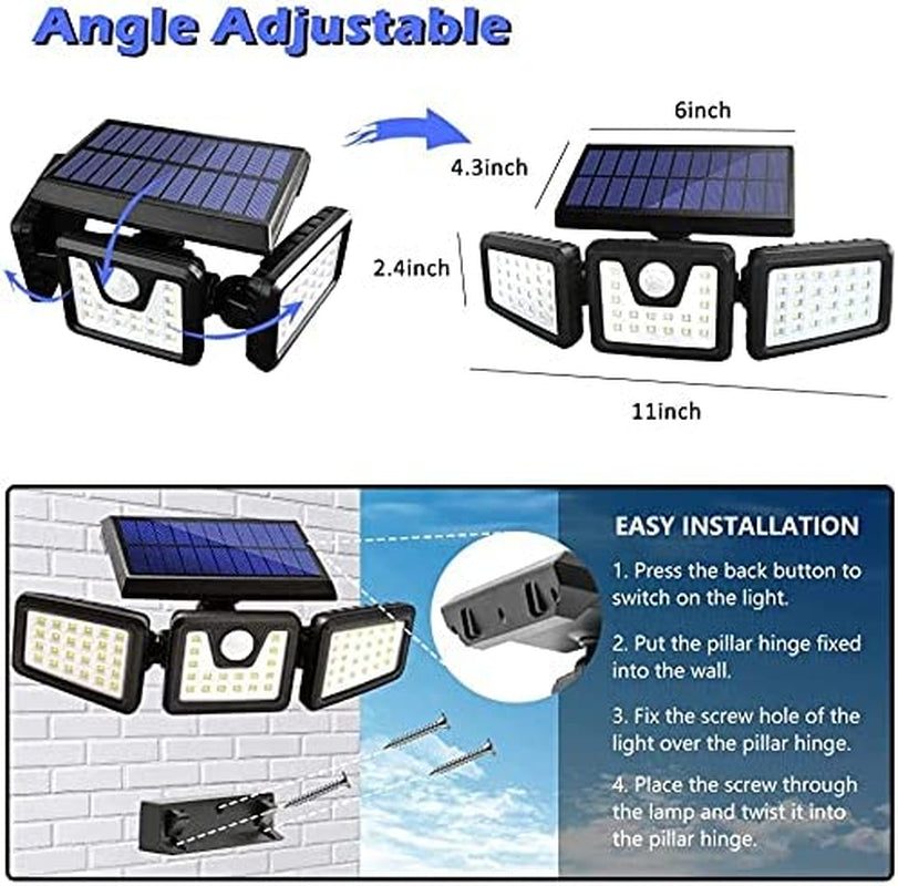 Solar Lights Outdoor - 800Lumens 74 LED Wireless Motion Sensor Light,3 Adjustable Heads,270°Wide Angle Illumination,Ip65 Waterproof, Security LED Flood Light for Porch Garden Patio Driveway Pathway