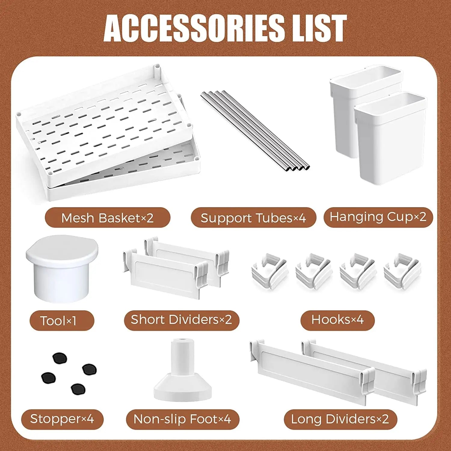 under Sink Organizer Storage,2 Tier Bathroom Organizer Kitchen Storage Rack with Hooks, Hanging Cup, Dividers,Multi-Purpose Bath Collection Baskets for Bathroom Kitchen (White)