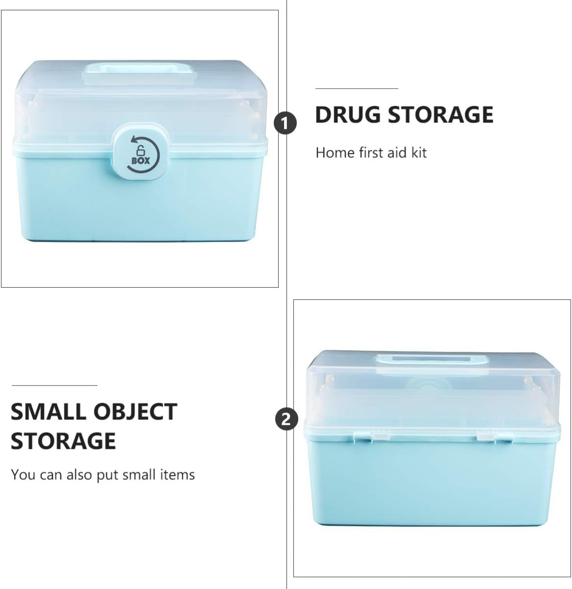 Household Medical Kit Portable Medicine Box Storage Locked Organizer Fold Organiser Blue 34X21.5CM
