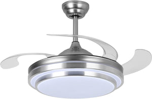 42" Retractable Ceiling Fan with Lights and Remote Control Modern Ceiling Fan with Retractable Blades, Silent Motor, 3 Light Color Changes, Brushed Nickel for Bedroom Living Room Dining…