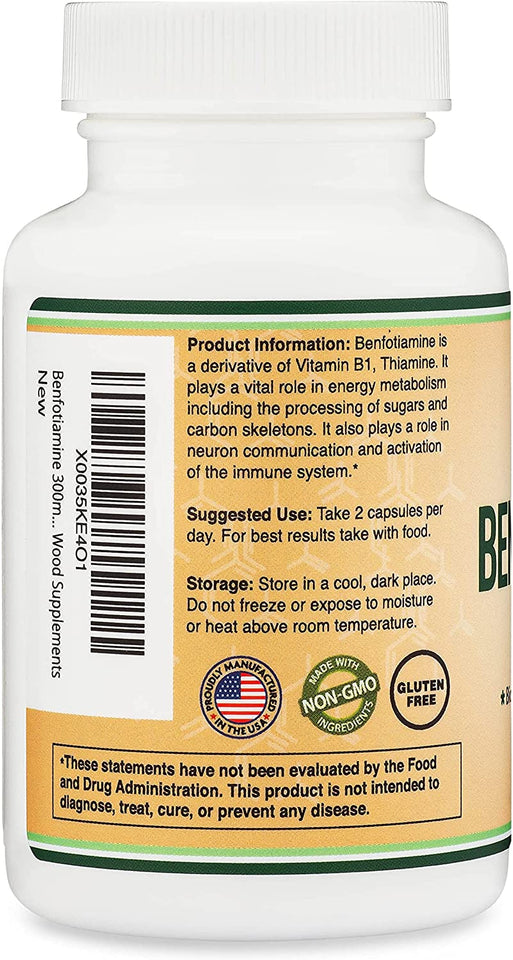 Benfotiamine 300Mg (Third Party Tested, 120 Capsules) Made in the USA, to Boost Thiamine Levels (More Absorbable than Thiamine) by