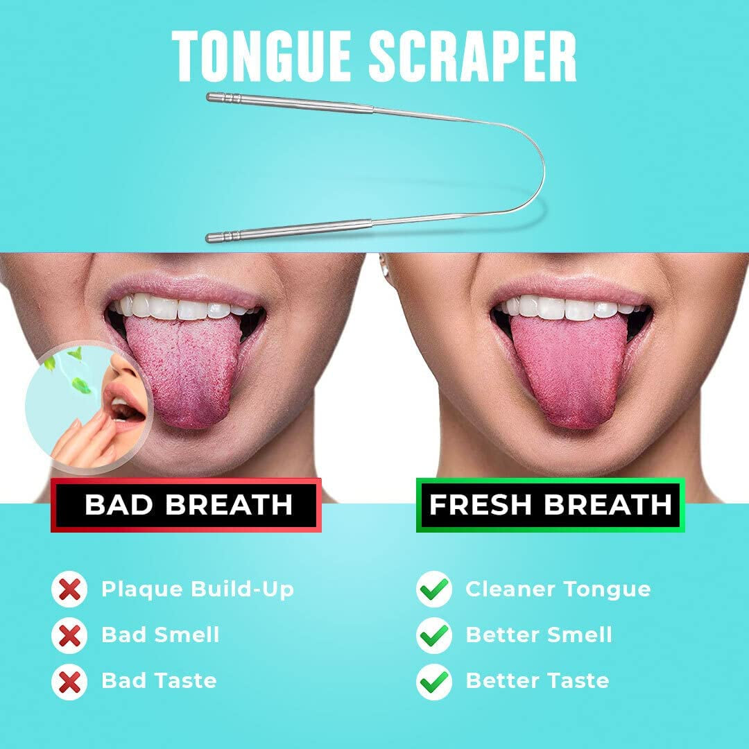 Tongue Scraper with Cases (2 Pack), Reduce Bad Breath, Stainless Steel Tongue Cleaners, Metal Tounge Scrappers, Tongue Scraper Cleaners, Easy to Use and Clean Tongue Scrapers Adults