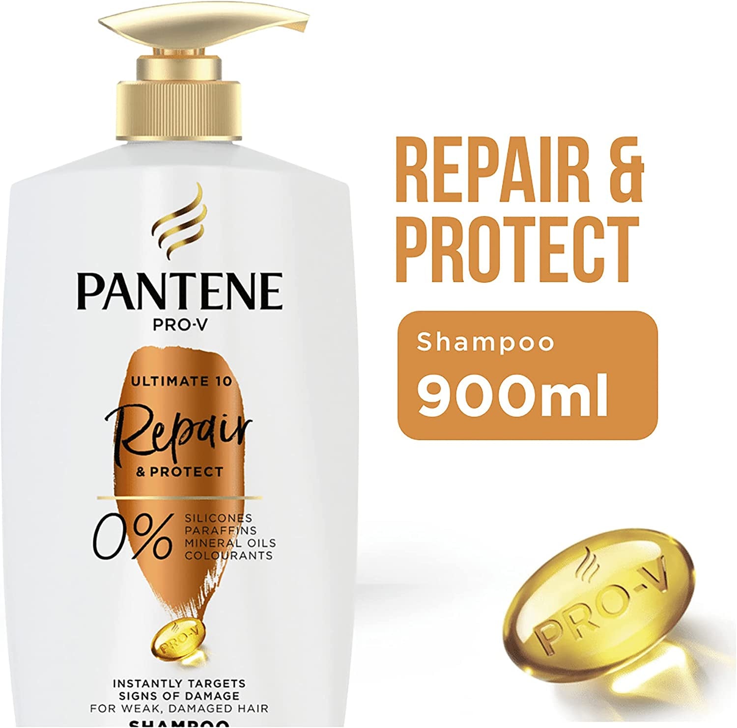 Pro-V Ultimate 10 Repair Protect Shampoo, Stengthening Shampoo for Damaged Hair 900Ml
