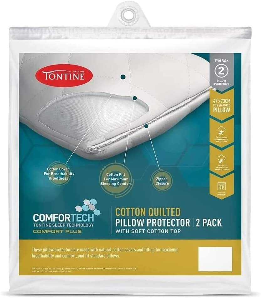 Comfortech Cotton Quilted Pillow Protector, White, Pack of 2