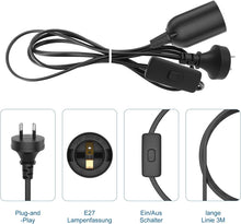 Load image into Gallery viewer, 2PCS E27 Cable Cord with Switch, 3M E27 Light Bulb Lamp Socket to AU AC Plug Power Cord, Extension Hanging Lantern Cord Cable, 1000W Max, for Kitchen Bedroom Plant Growth Light (Black)
