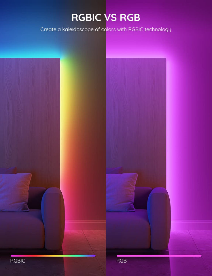 RGBIC LED Strip Lights, 16.4Ft Smart LED Lights for Bedroom, Bluetooth LED Lights APP Control, DIY Multiple Colors on One Line, Color Changing LED Lights Music Sync for Ceiling, Gaming Room