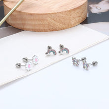 Load image into Gallery viewer, 8 Pairs Stud Earrings for Women Girls Stainless Steel Hypoallergenic Earrings Multicolored CZ Screw Back Girls Earrings Rainbow Butterfly Flower Stud Earrings Set Girls Earrings for Kids
