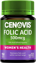 Load image into Gallery viewer, Folic Acid 500Mcg for Women&#39;S Health - Supports Healthy Foetal Development, 150 Tablets
