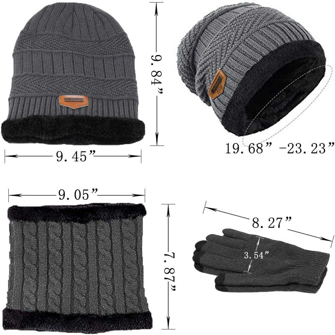 Beanie Hat Scarf and Touchscreen Gloves Set for Men & Women Stretch Warm Fleece Lining Cap(2Pcs / 3Pcs)