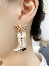 Load image into Gallery viewer, CZ Snowflake Cowgirl Boot Dangle Earrings for Women Girls Cubic Zirconia Star Shell Pearl Western Cowboy Statement Drop Dangling Stud Fashion Christmas Festival Party Jewelry Gifts

