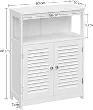 Load image into Gallery viewer, Wooden Bathroom Floor Cabinet Storage Organiser Rack, Kitchen Cupboard Free Standing, with Double Shutter Doors, White BBC40WT
