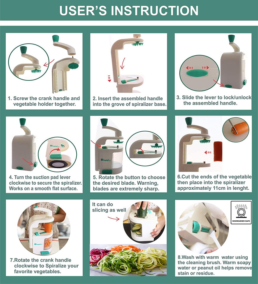 Spiral Slicer, Premium Rotatable Blades Spiralizer, Zucchini and Vegetable Slicer.Specially Made for Vege Based Diets.Bonus Recipe E-Book and Cleaning Brush. . Enjoy Healthy