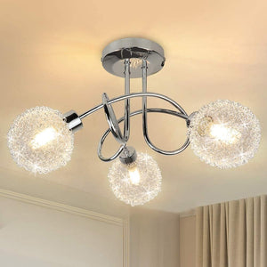 Modern 3-Light Semi Flush Mount Ceiling Light Fixture, Contemporary Globe Ceiling Lamp with Glass Shade, Elegant Chandelier for Bedroom, Kitchen, Hallway, Dining Room Lighting, G9 Base