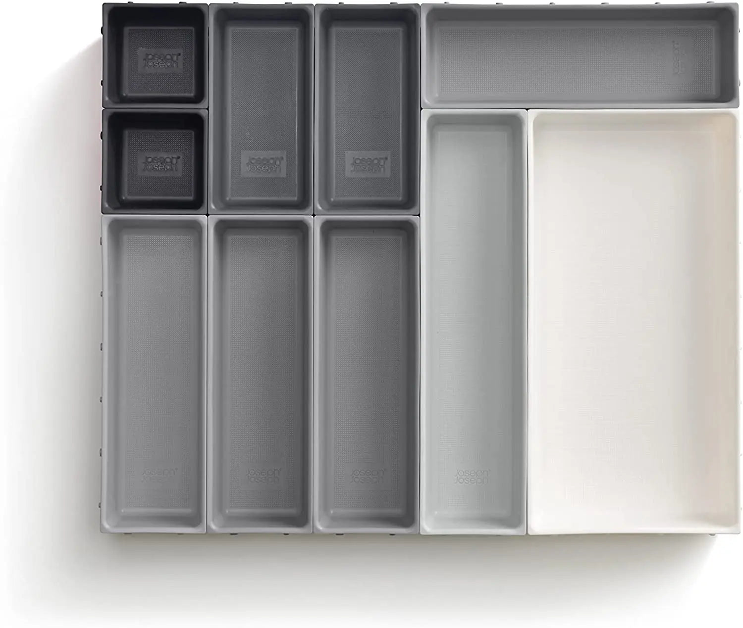 Blox 10 Piece Plastic Storage Trays Cosmetics, Stationary, Utensils Drawer Organiser Grey